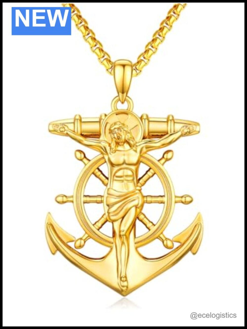 14K Gold Plated Christian Pendant Necklace Religious Medal 22in